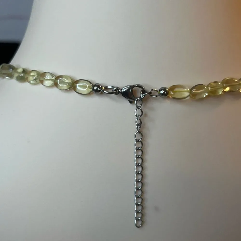 Beaded Lemon Quartz Necklace In Stainless Steel 85ctw 18”